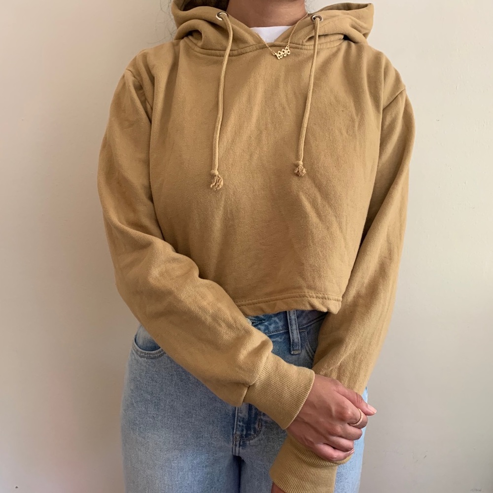 Boohoo Tan Cropped Hoodie